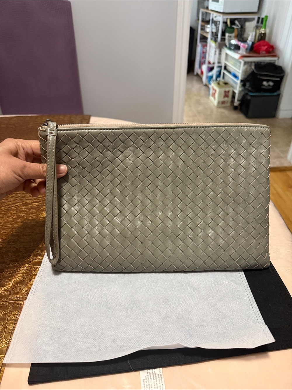 Woven Leather Wristlet Clutch - Gray